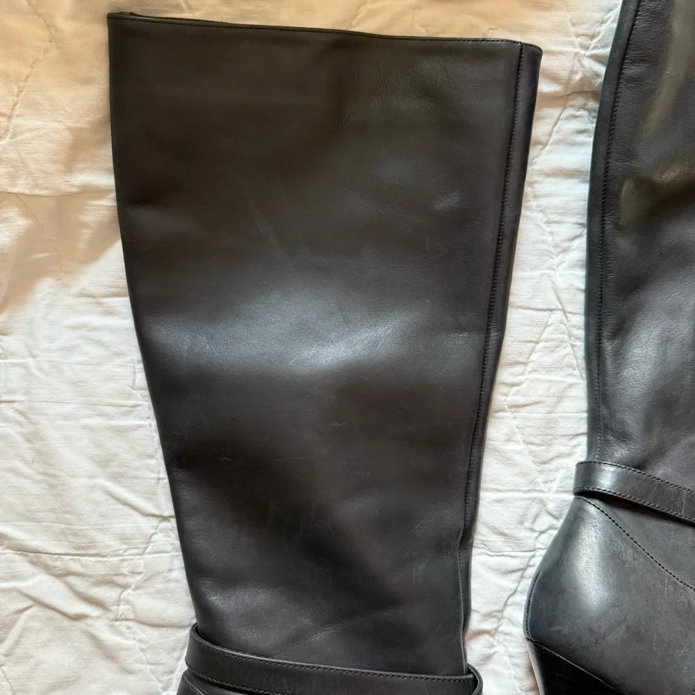 Vince Camuto Women’s Black Leather Strap Knee High Heel Boots - Picture 11 of 16